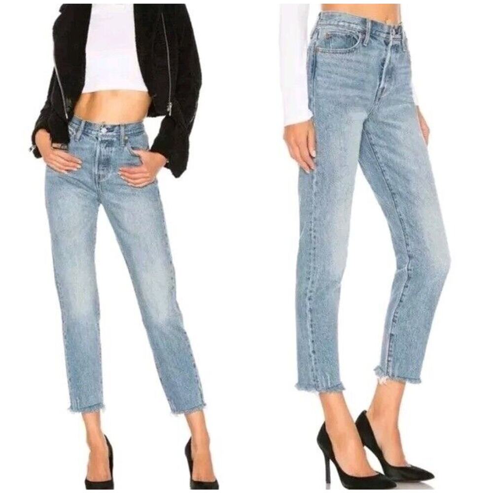 Levis premium Wedgie Raw Hem Button Fly High Rise Denim Shut Up Blue Size 29